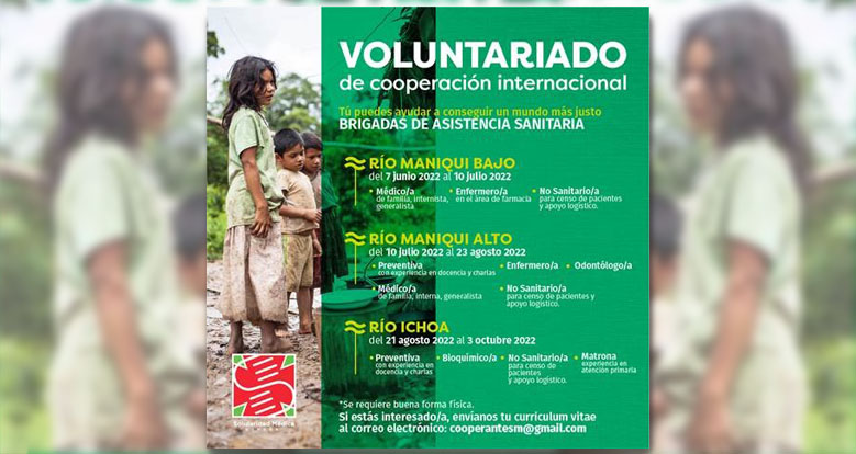 Solidaridad Médica España solicita Médico/a Voluntario/a para brigada sanitaria en la selva amazónica boliviana